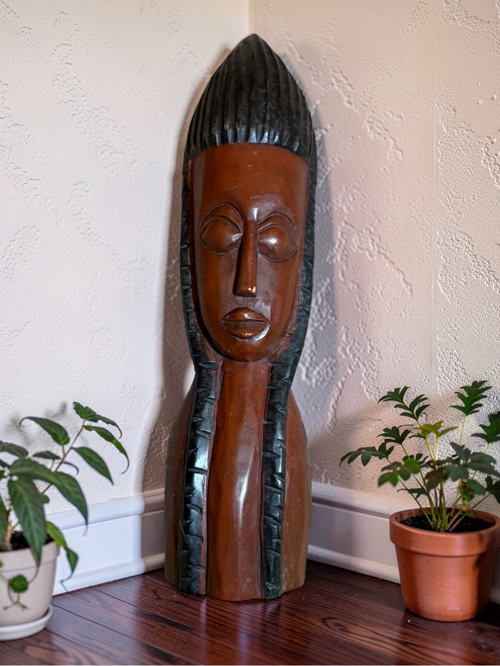 Vintage Hand Carved African Wall Art Bust Statue Solid Wood